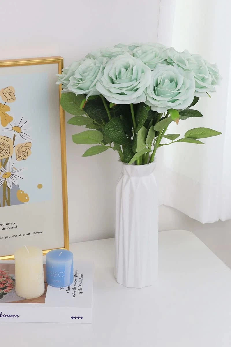 LVEFIT Artificial Rose Flower Sage Green Flowers 12pcs,