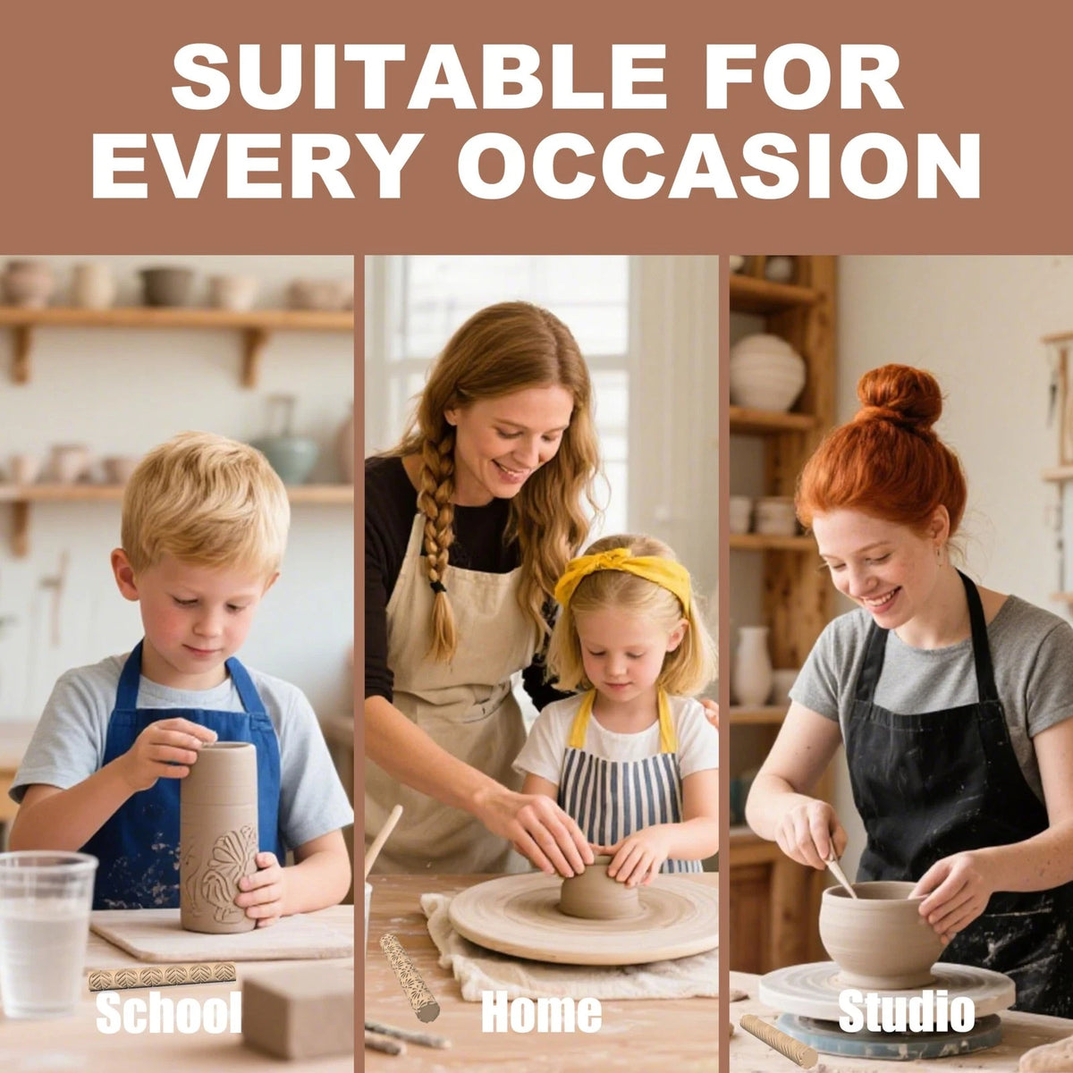 Hokkieam Clay Texture Rollers | 10-Pack Polymer Latte Brown
