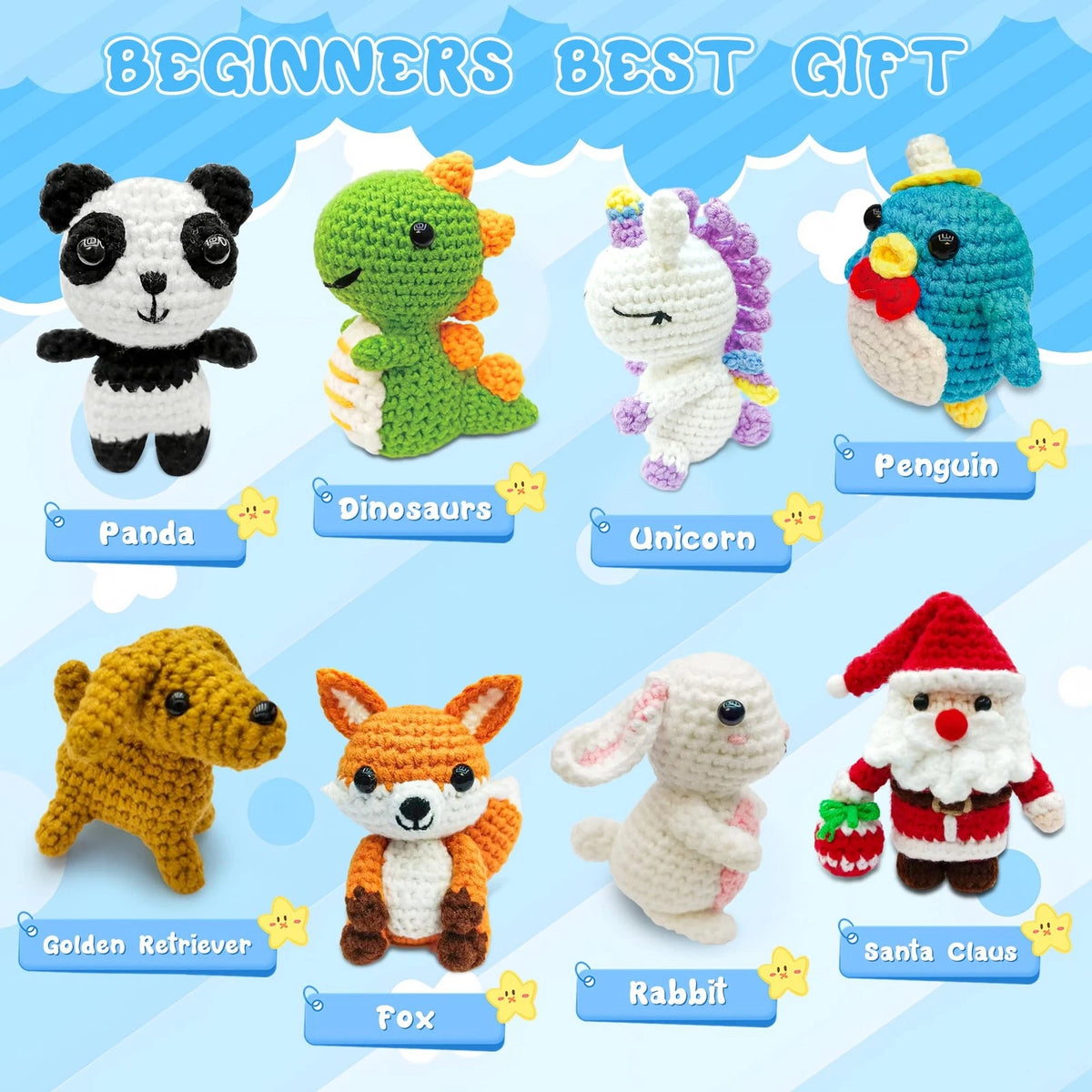 HUASHILUO 8Pcs Crochet Kit for Beginners, DIY Craft Miniature, Grey