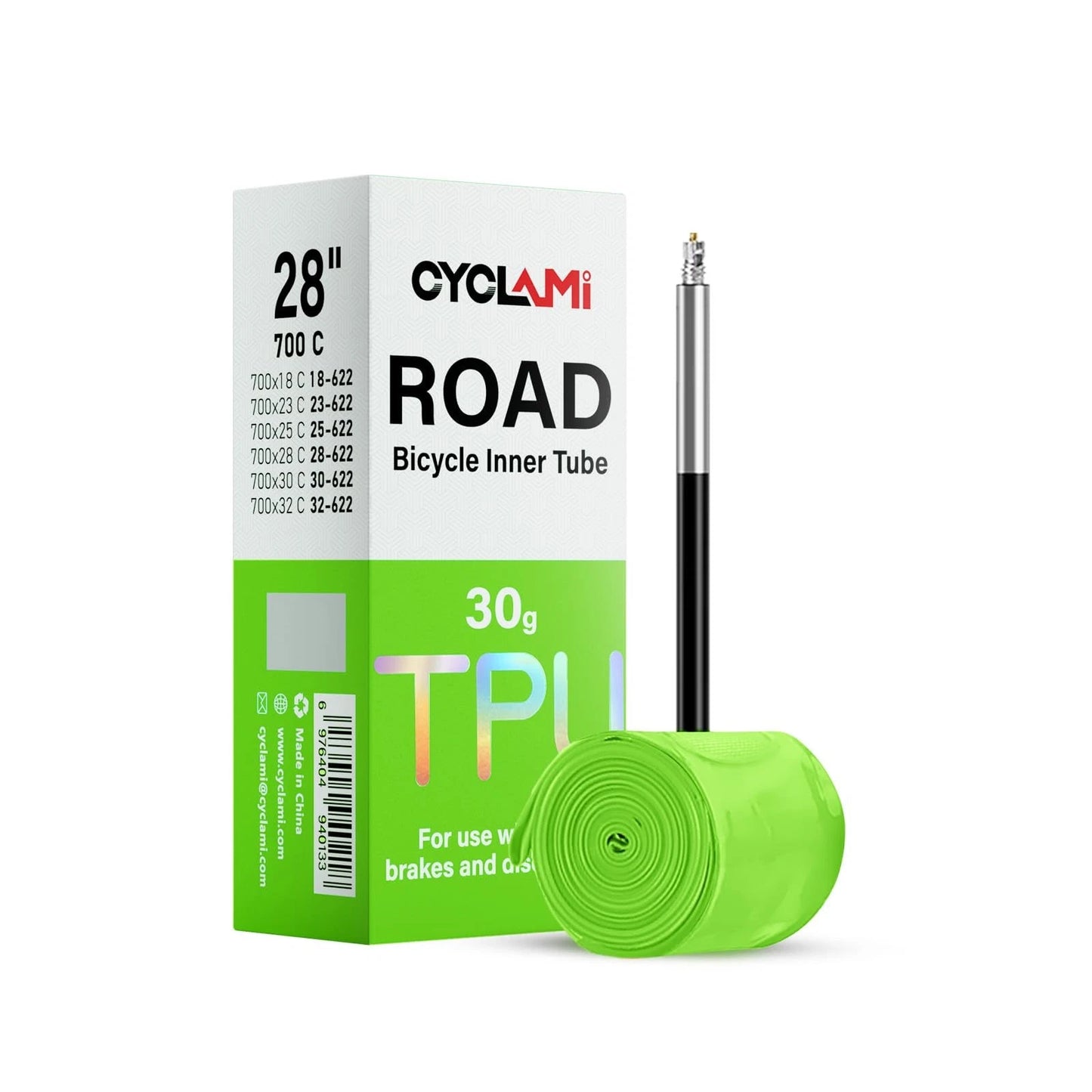 CYCLAMI 1-Pack TPU Inner Tubes 700cx18-32cInner Ultralight 700c, green