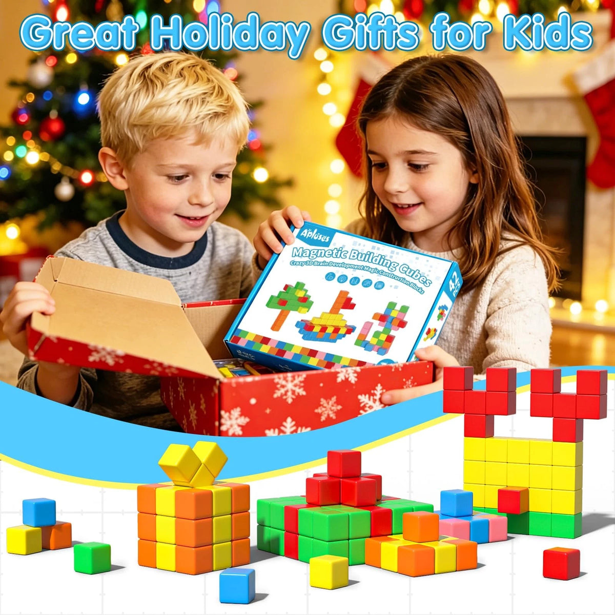 Apluses 42PCS Magnetic Blocks, Gifts for 3 1 Inch x 1 x 1 Inch, 6 Color