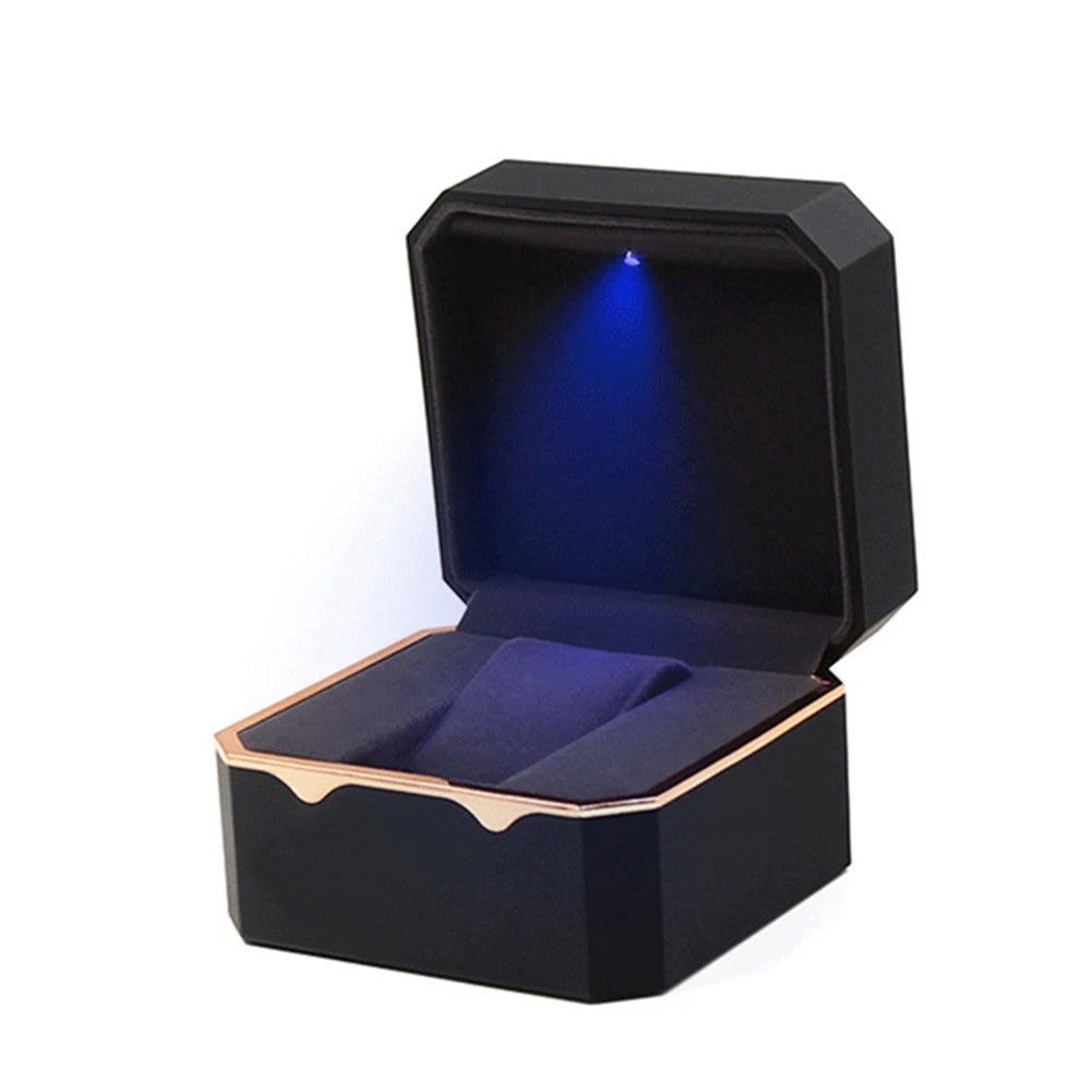 LED Light Watch Case Antidust Display Storage Holder Luxury Jewelry Box Black/