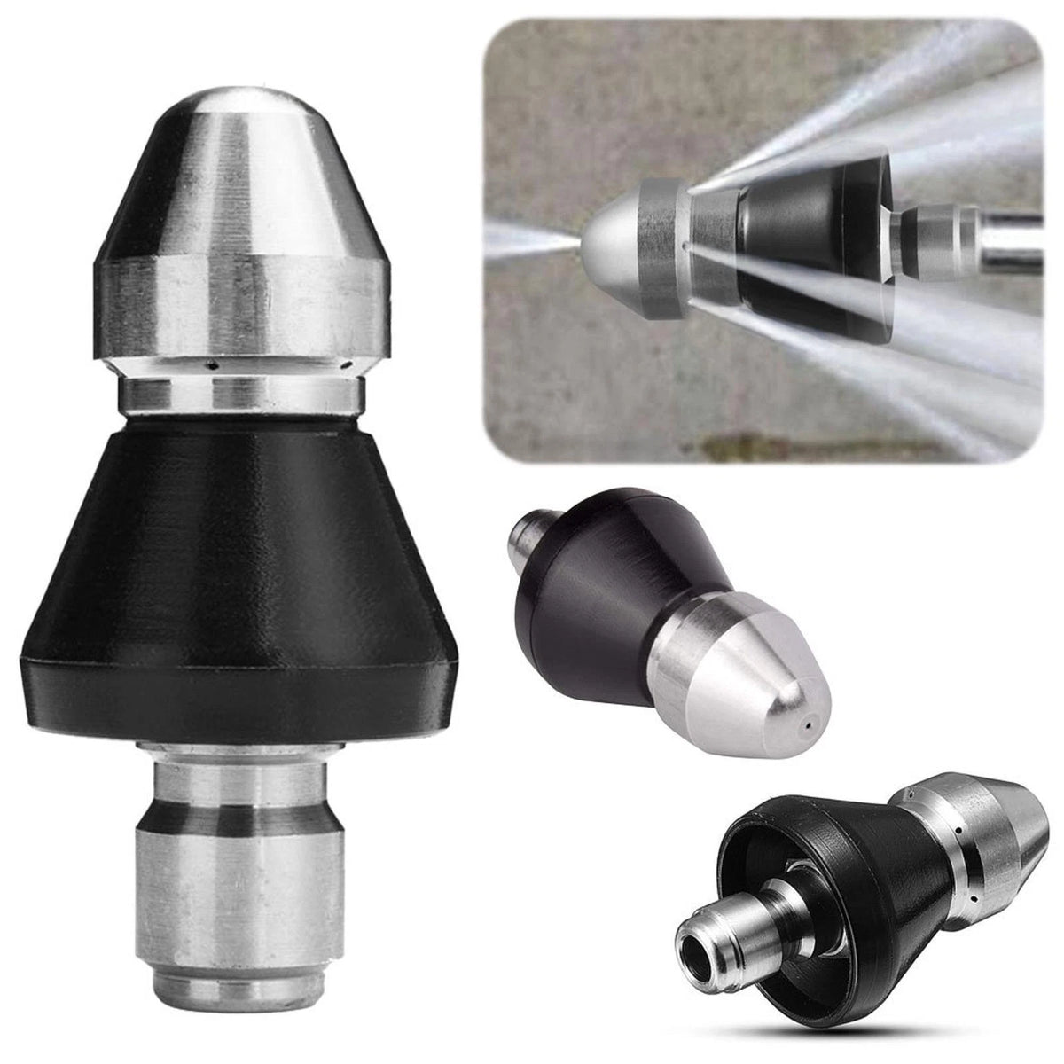 1x Pressure Washer Drain Cleaning Jetter Pipe Nozzle Sewer Hose 1 Front 6 Rear