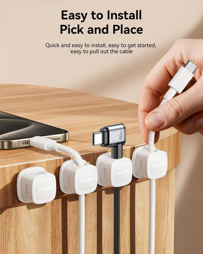 6-Pack Magnetic Cable Clips, Rocoren Smooth Adjustable 6Pack, 6-White