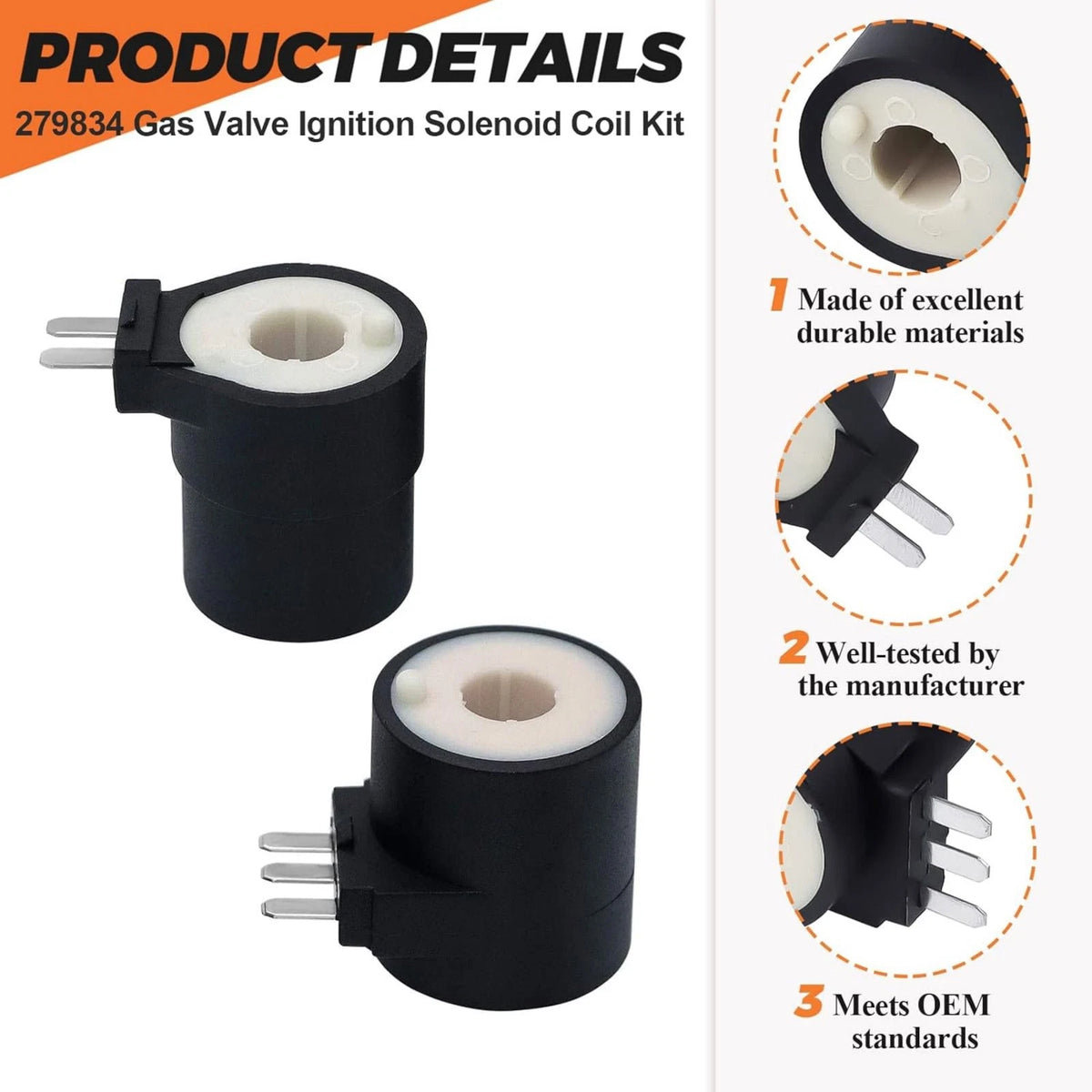 1× 279834 Dryer Gas Valve Ignition Solenoid Coil Kit Long-Lasting For KitchenAid