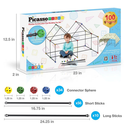 PicassoTiles Kids Fort 23*12.75*2in, Multi-purpose and Tunnel Structure