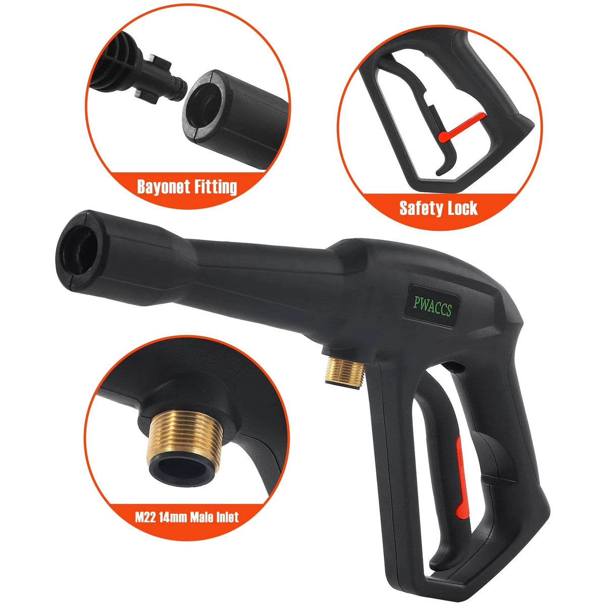 PWACCS Pressure Washer Gun Replacement with Extension 16.93 inches, Black