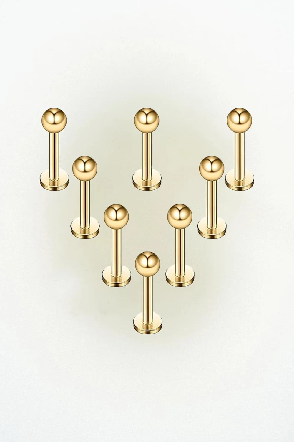Solala 8pcs 16G Stainless Steel 3mm Ball Labret 6mm, 8mm, 10mm, 12mm, Gold