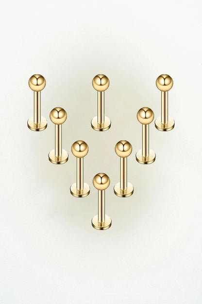 Solala 8pcs 16G Stainless Steel 3mm Ball Labret 6mm, 8mm, 10mm, 12mm, Gold