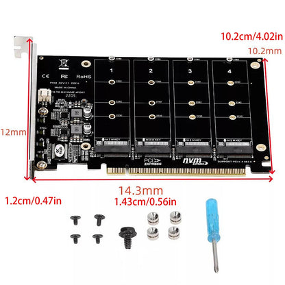 M.2 NVME SSD To PCIE X16 Adapter 4 Port NVMe To PCI-e Host Expansion Card Kit