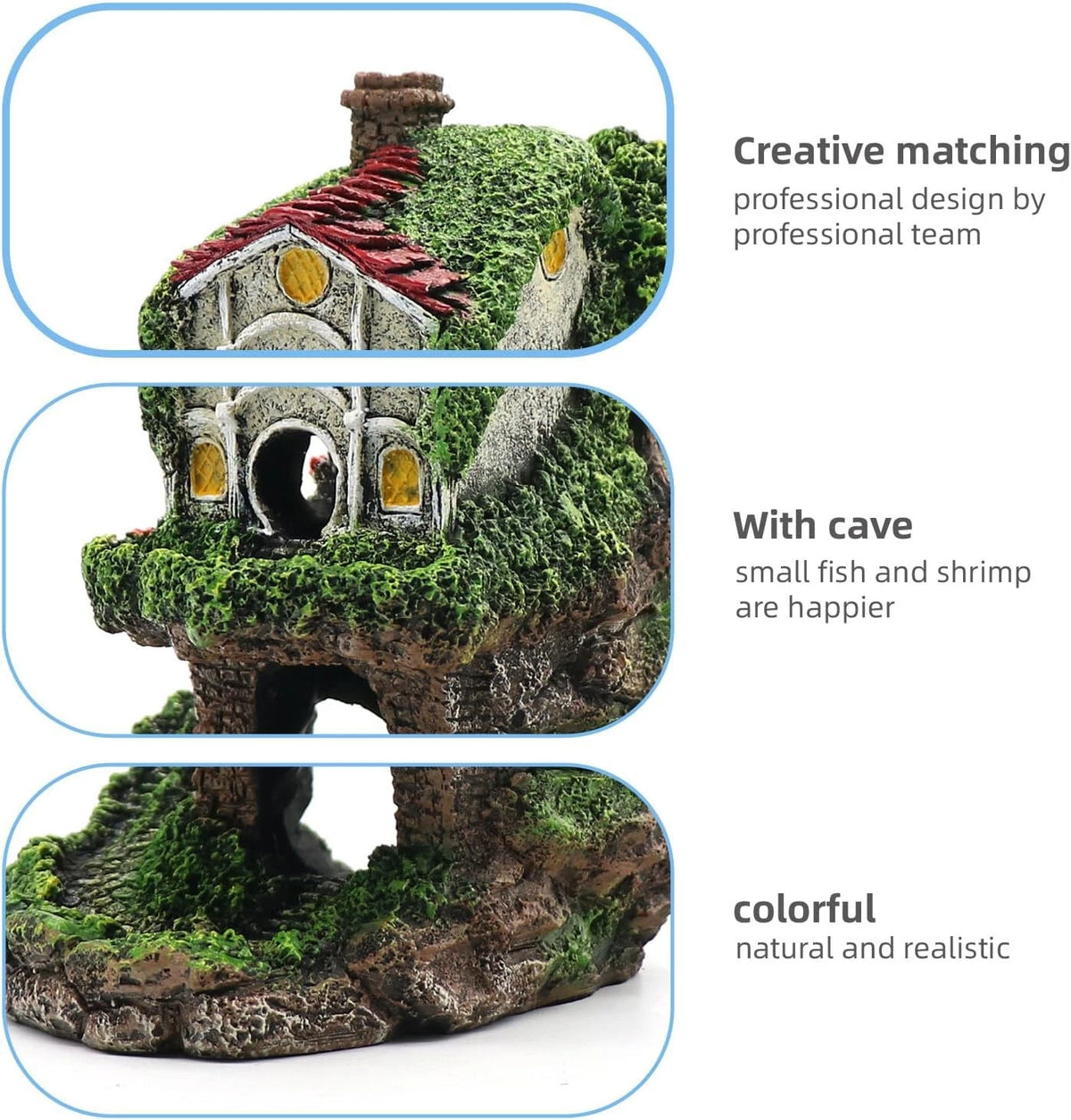 Aquarium Decor Hideaway Cave, Betta Fish Tank House Accessories for Green