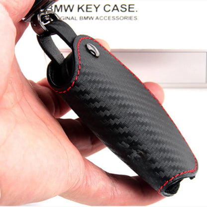 Car Black  Leather Key Case Carbon Fiber Bag For BMW 1 2 3 4 5 6 Series E