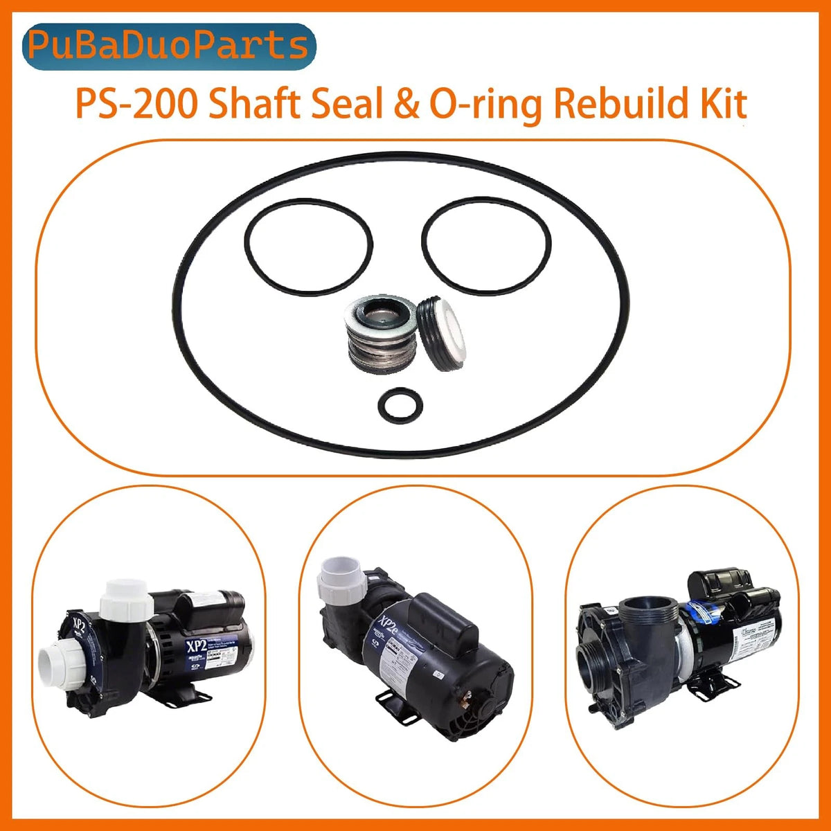 PS-200 5/8" Shaft Seal & O-Ring Rebuild Kit for AquaFlo/Flo-Master XP2 black