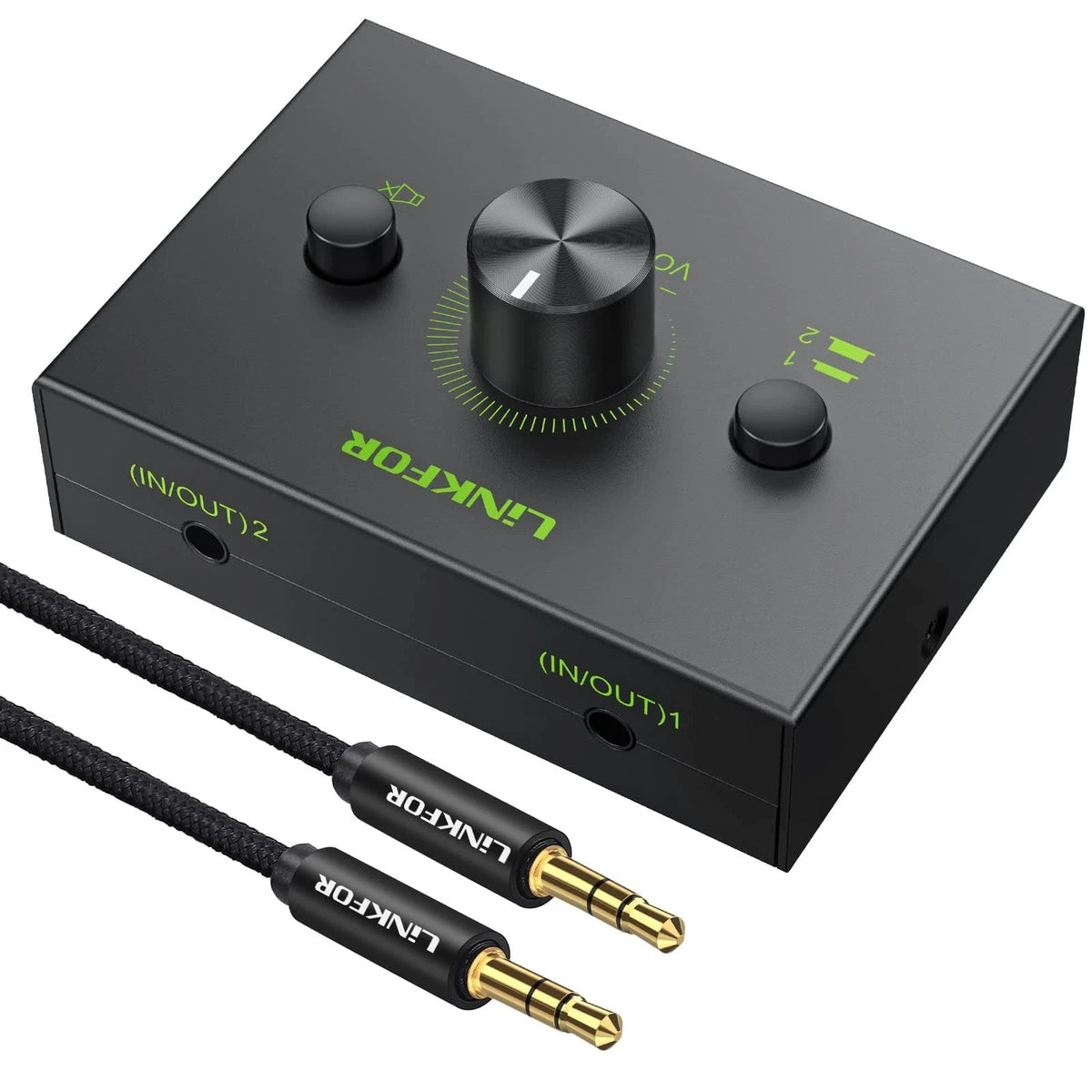 LiNKFOR 2 Ports 3.5mm Stereo Audio Selector Box with 2 3.5mm, Black