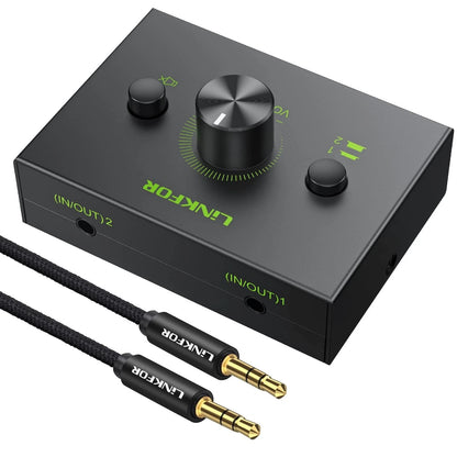 LiNKFOR 2 Ports 3.5mm Stereo Audio Selector Box with 2 3.5mm, Black