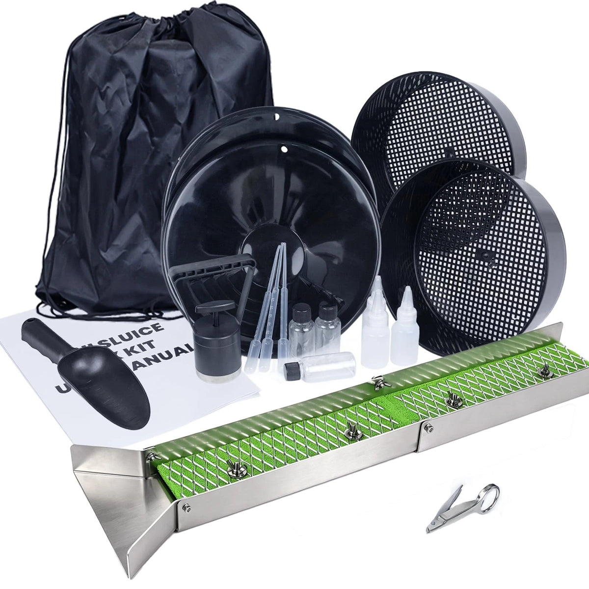 18pc Gold Panning Kit with Mini Folding Sluice Box, Complete Black