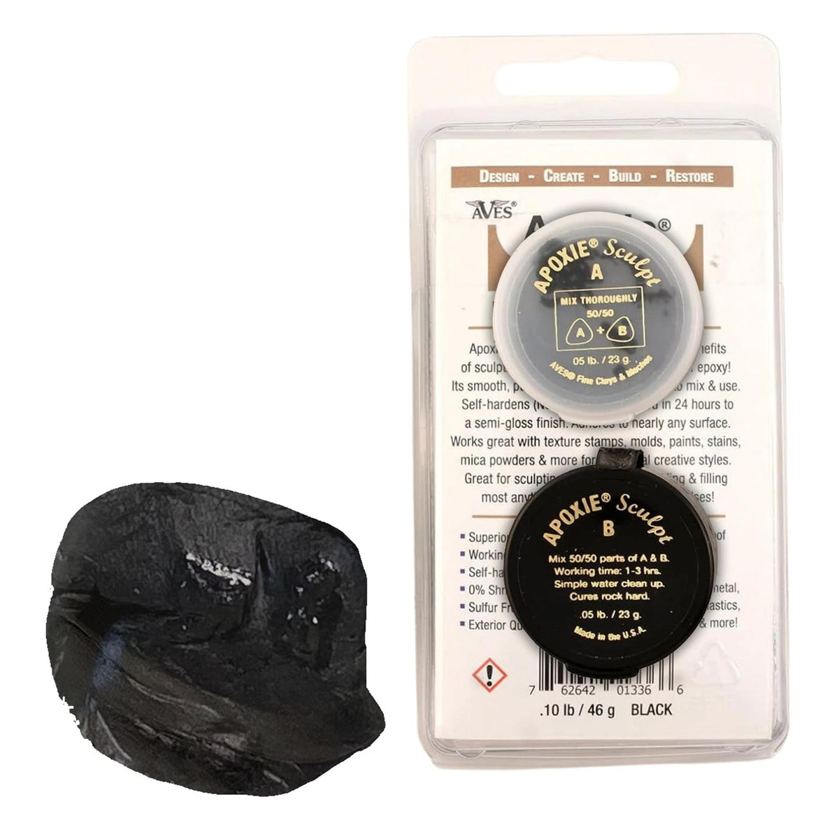 Aves Apoxie Sculpt - Modeling Compound 2 Part (A & B) - 1/10 Pound, Black