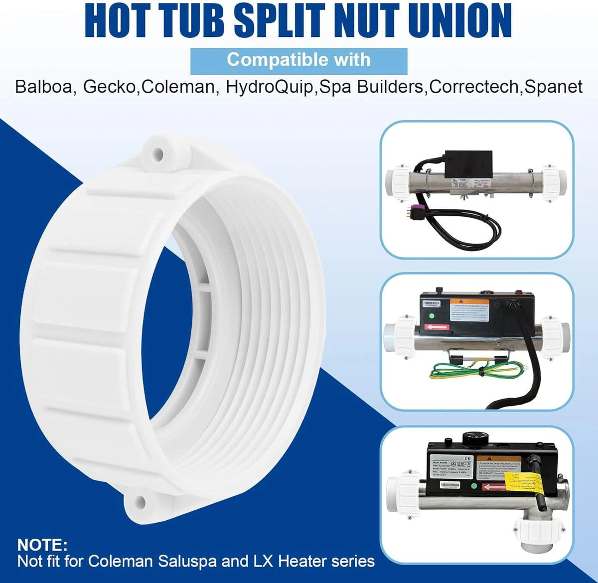 2" Spa Hot Tub Heater Split Nut Unions with Screw and Gasket/O-Rings,...