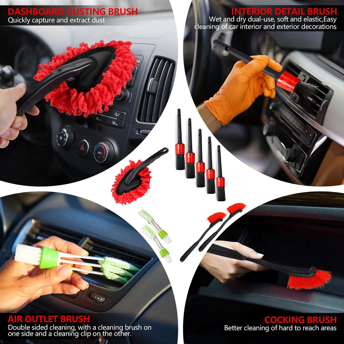 MIANYINGR 35Pcs Car Detailing Kit, Cleaning Kit and B：35PCS-R, Red