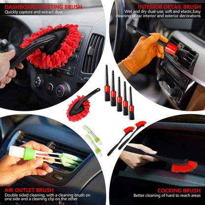MIANYINGR 35Pcs Car Detailing Kit, Cleaning Kit and B：35PCS-R, Red