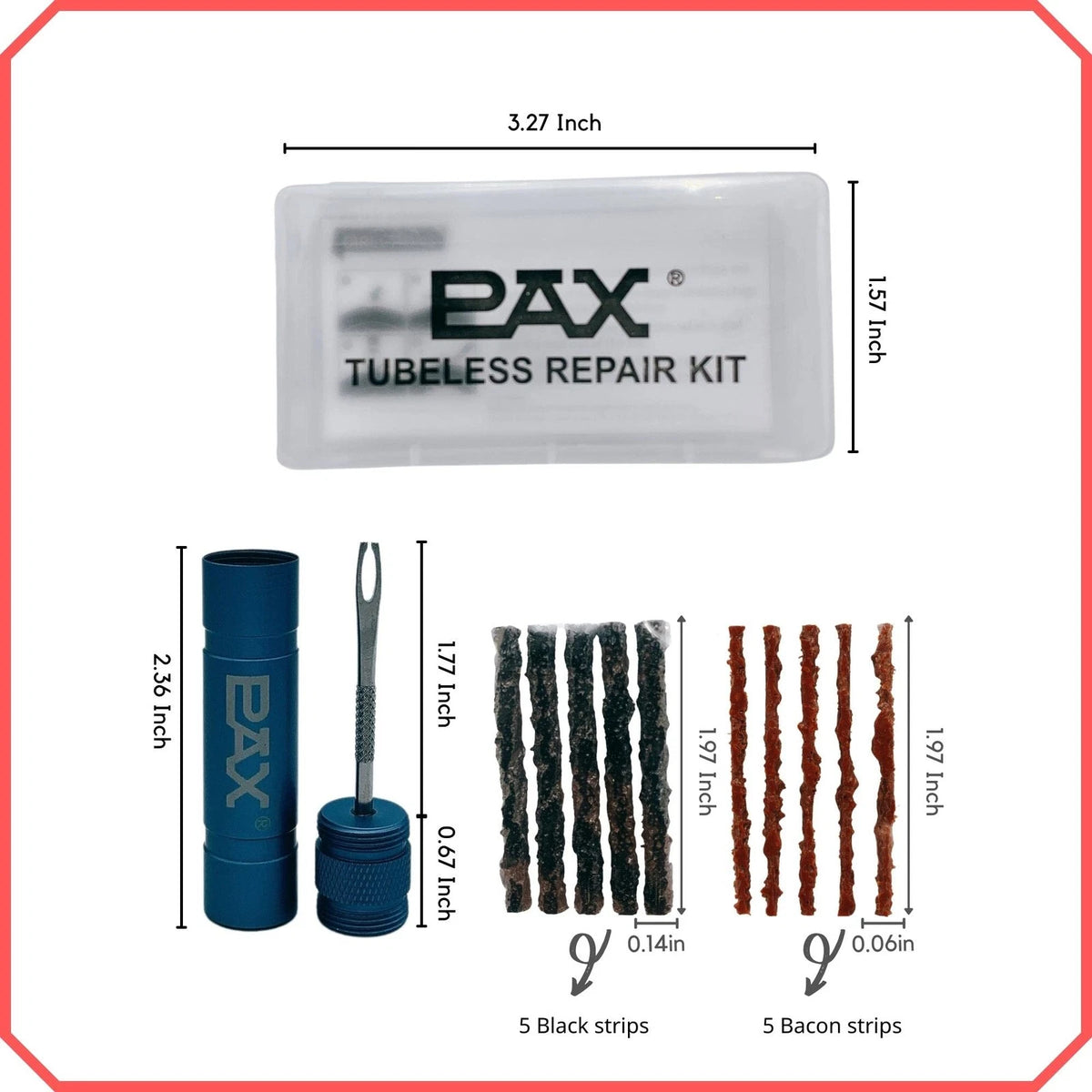 PAX 12 Pcs Tubeless Bike Tire Repair Kit, Includes Storage Canister, Sky Blue