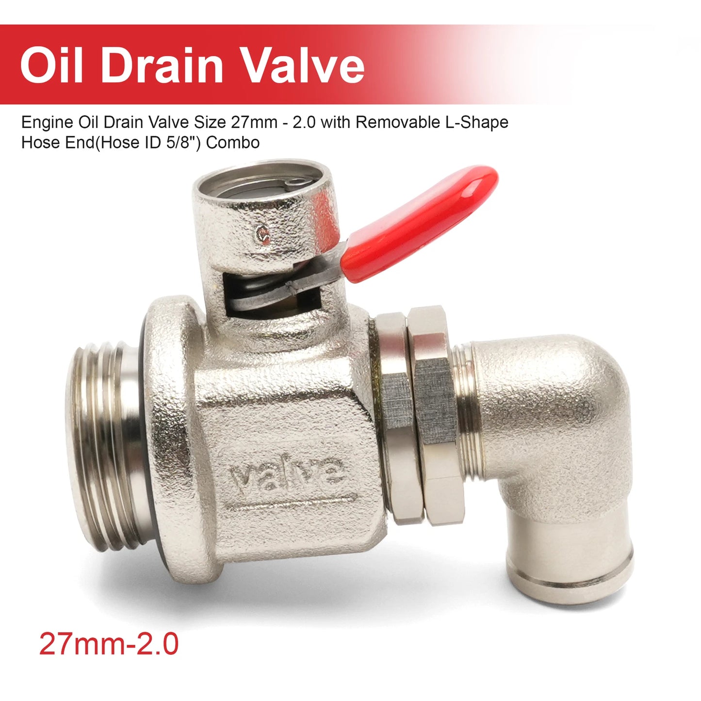 Engine Oil Drain Valve (27mm-2.0) & L-Shaped Hose End L-002 COMBO PACK