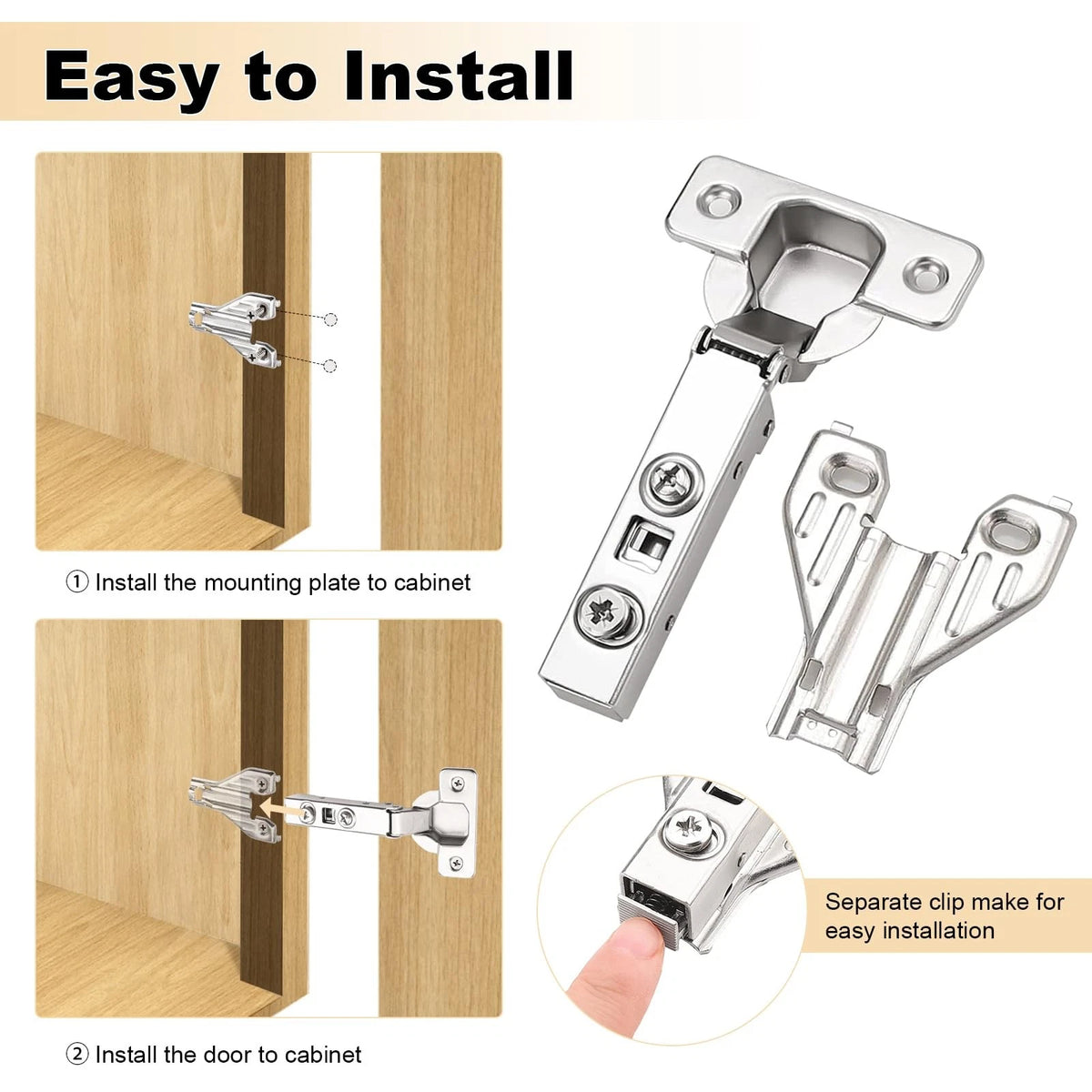 Probrico Full Overlay Soft Closing Clip On Face Frame Mounting 1 Pair, Nickel