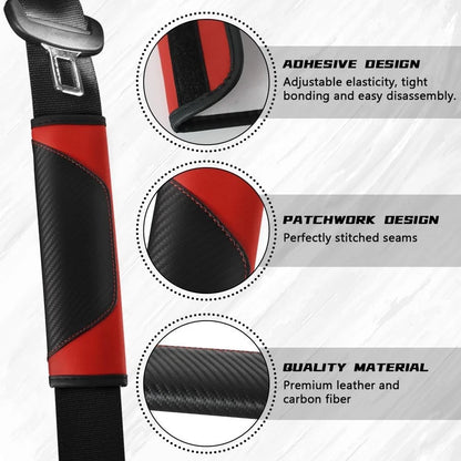 2PCS Car Seat Belt Cover Pad, Soft Carbon Fiber Leather Seatbelt Shoulder Red