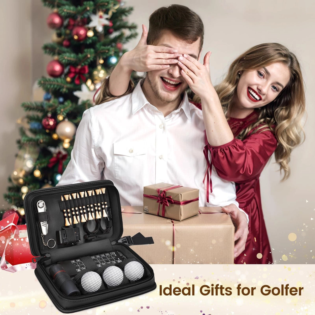 YOREPEK Golf Gifts for Dad, Accessories Kit with Leather Case Black