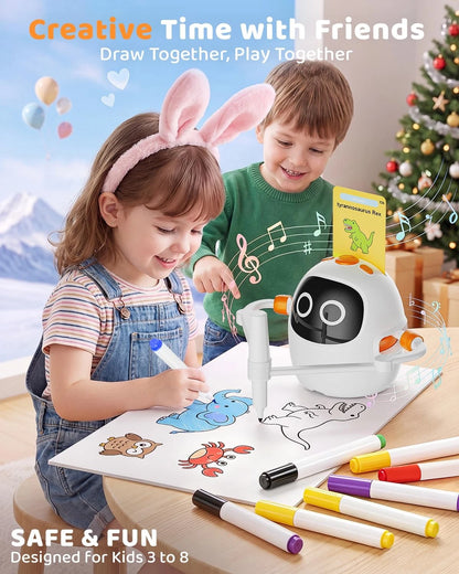 Drawing Robot for Kids Ages 3-8, Rechargeable Interactive Colorful