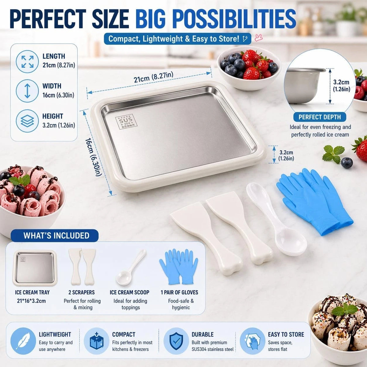 Rolled Ice Cream Maker with Lid – Instant Roller large, super white