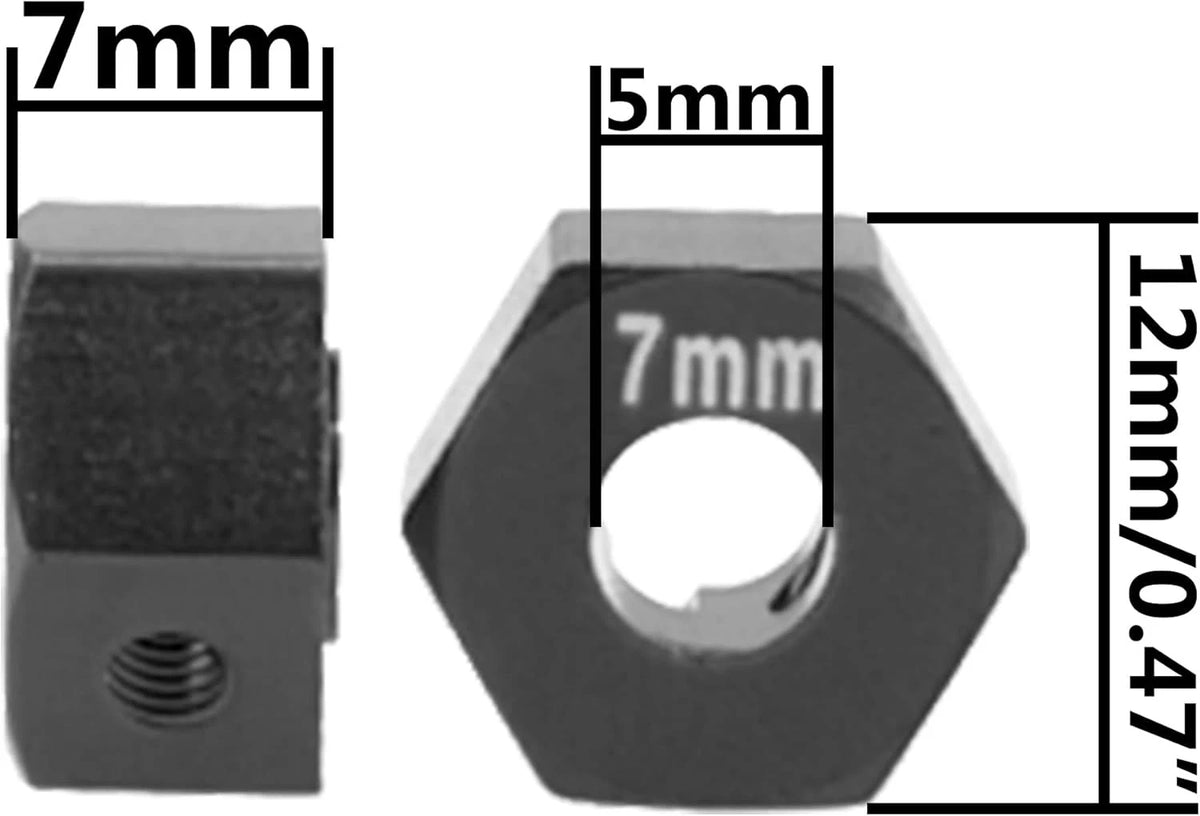 Metal 12mm Hex Wheel Hubs 7mm Thick Drive Adapters with Flanged Lock Black