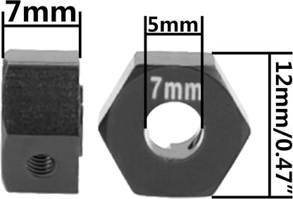 Metal 12mm Hex Wheel Hubs 7mm Thick Drive Adapters with Flanged Lock Black