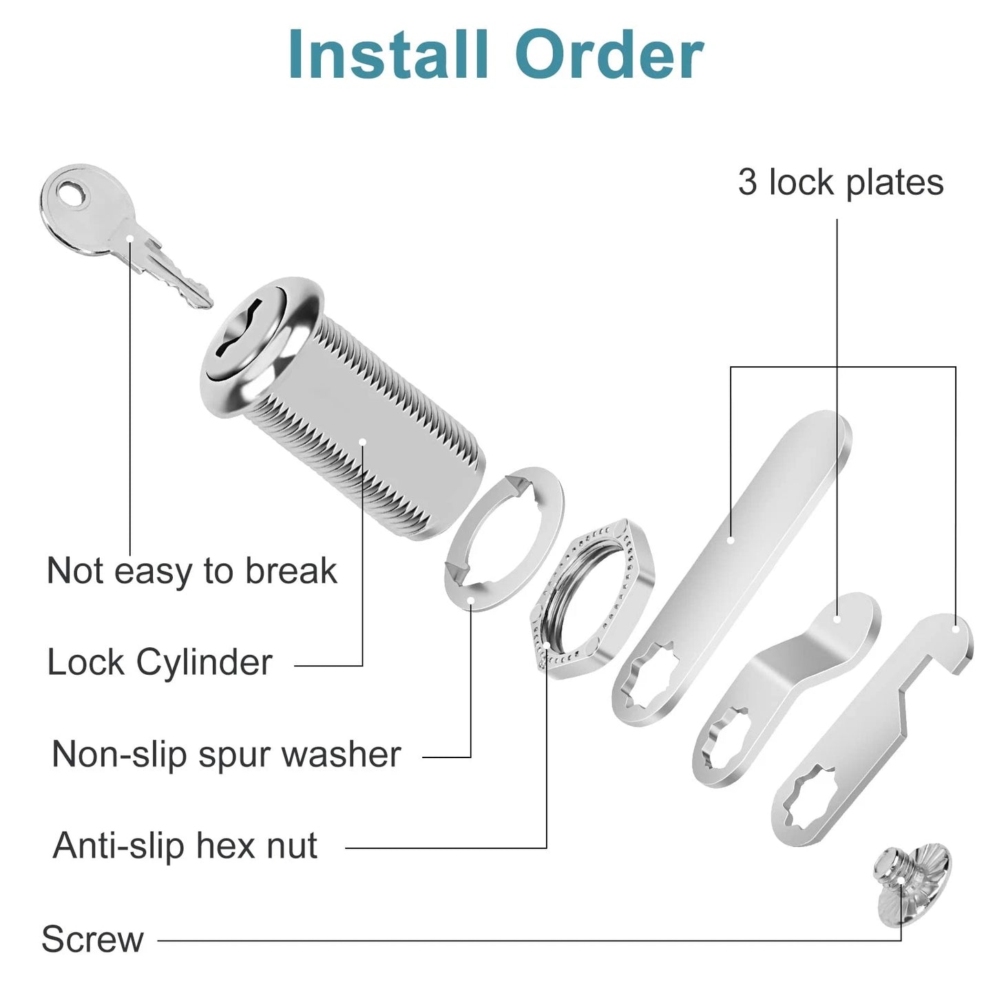 Pertinel Cam Lock Cabinet Keyed Alike, 1-3/8'' 1-3/8 Inch 6Pcs, Silver