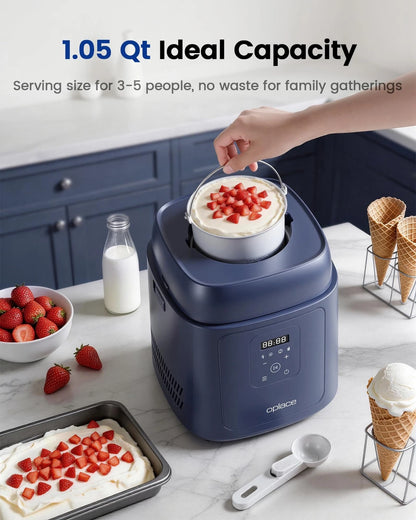 Oplace 4-in-1 Compressor Ice Cream Maker (1.0Qt), No 1.0Qt, Blue