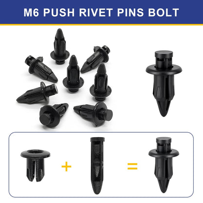 Plastic Rivets, 120pcs Push Pin Clips Body M6, M7, M8, 7661855, Black
