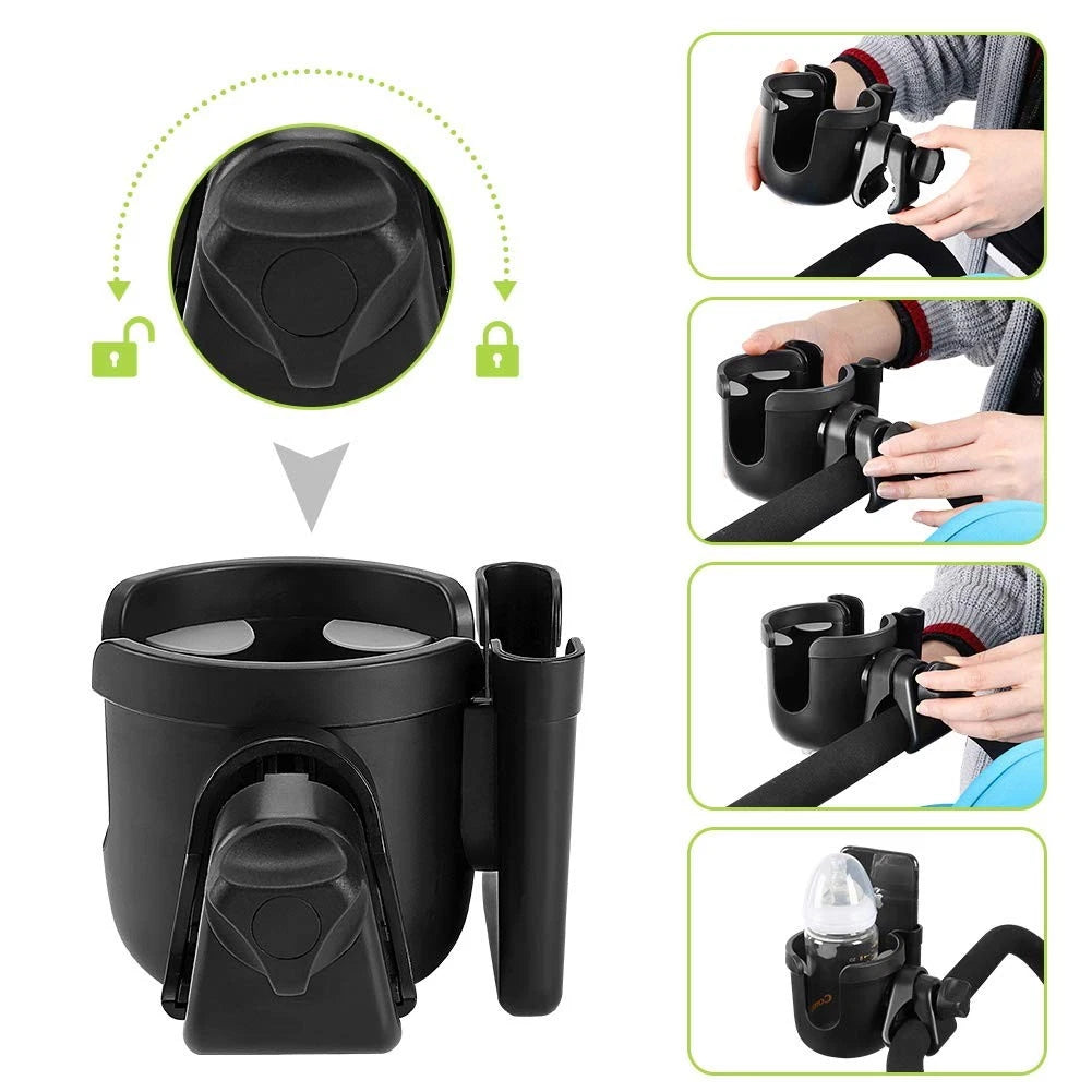 Accmor Stroller Cup Holder with Phone Holder, 1 Count (Pack of 1), All Black