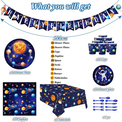 Outer Space Birthday Party Supplies Serve 24 Tableware Set, Blue