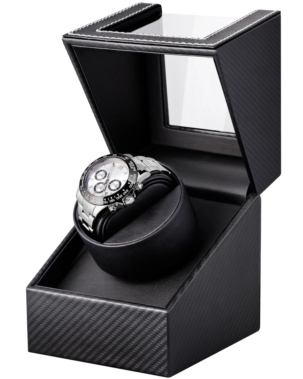 Watch Winder for Automatic Watches: Black Carbon Fiber Leather