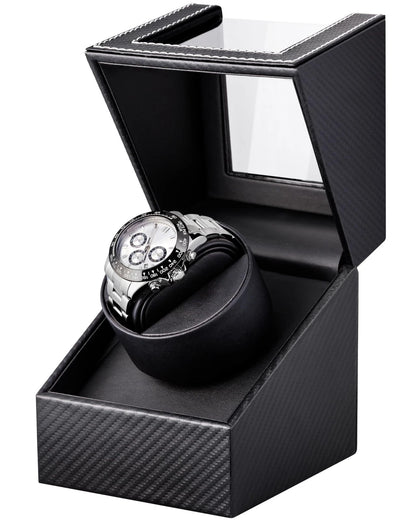 Watch Winder for Automatic Watches: Black Carbon Fiber Leather