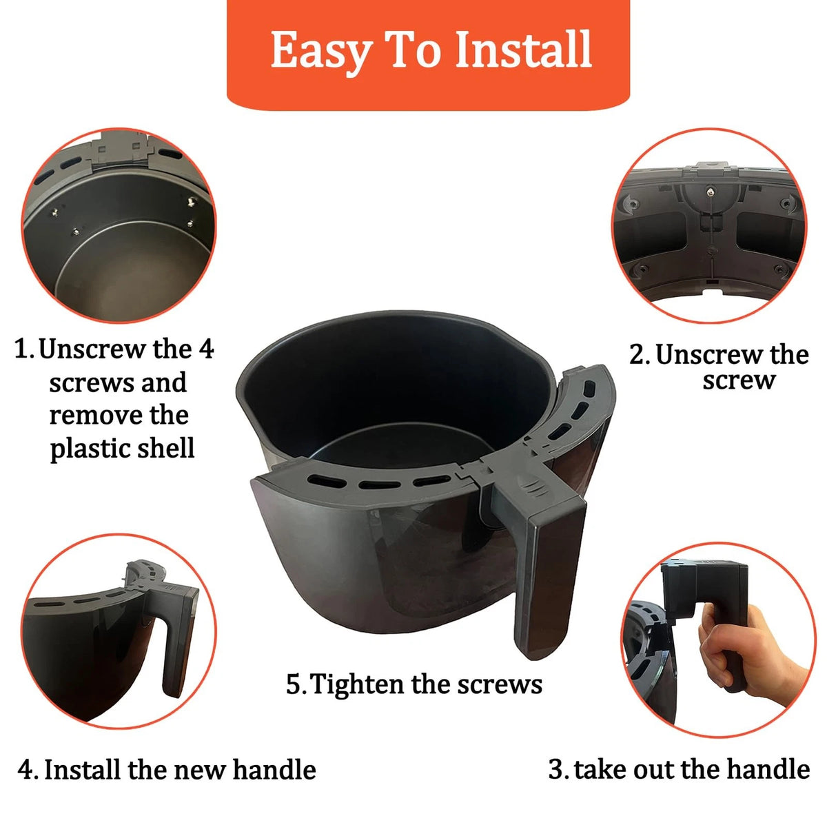 Rhsaae Air Fryer Replacement Parts Handle for Gourmia GAF556 5QT M, Black