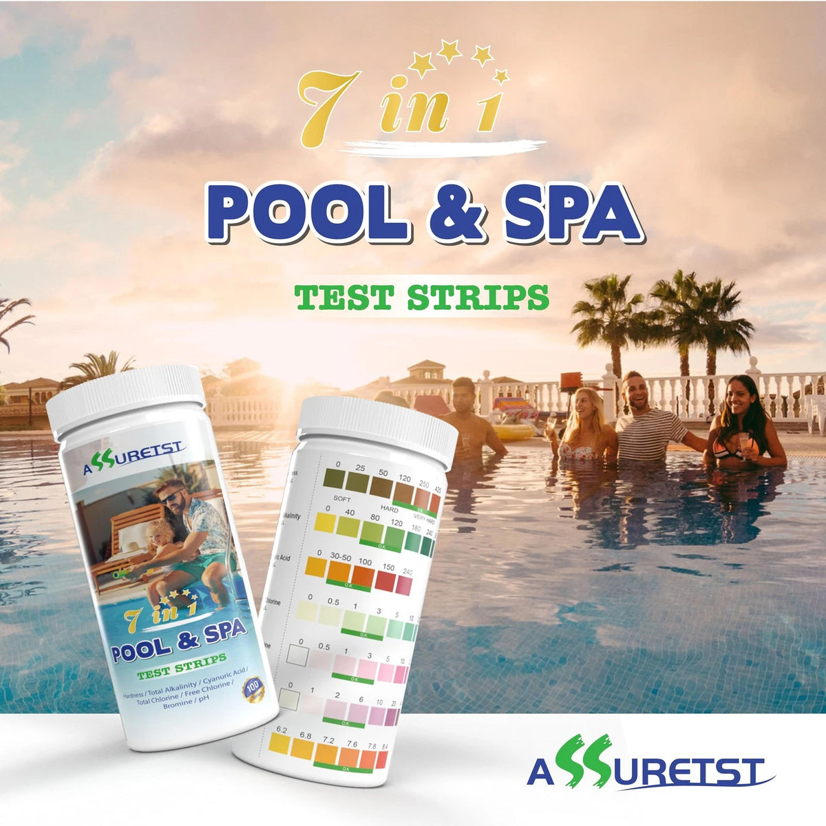 7-Way Pool Test Strips, 100 Strips Water Chemical Testing for Hot tub and...