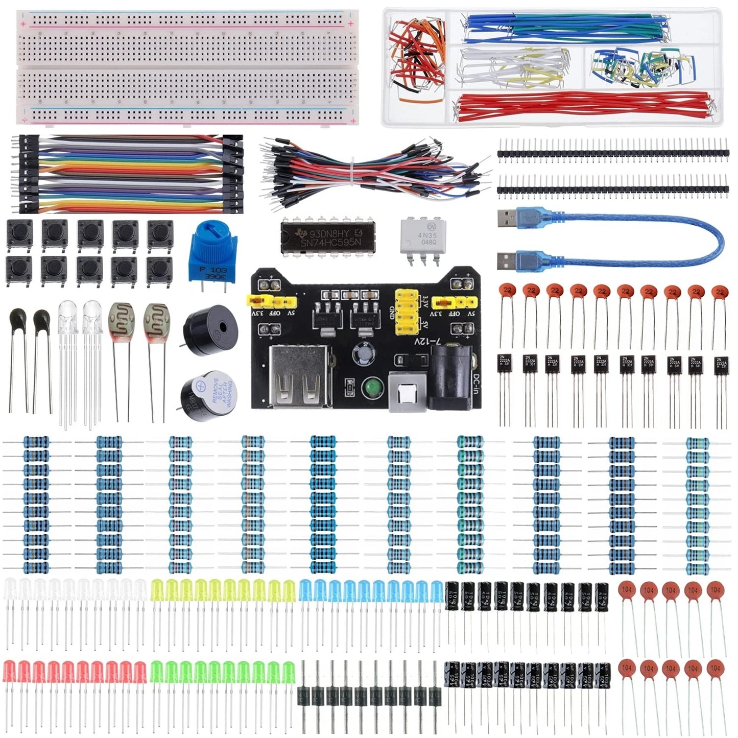 BOJACK 37 Values 480 Pcs Electronics Component Fun Kit with Power Supply...