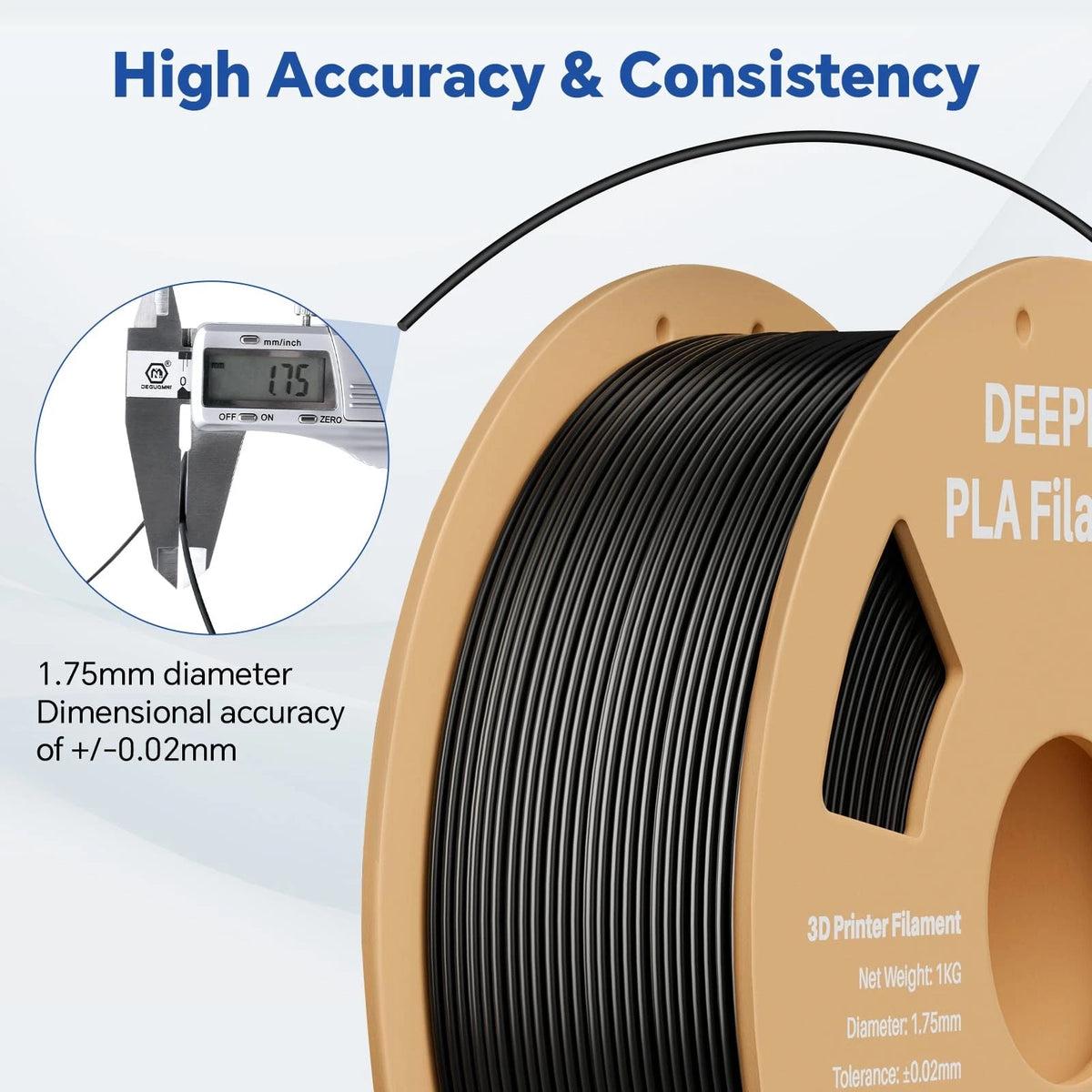 DEEPLEE PLA 1.75mm 3D Printer Filament, Dimensional Accuracy +/- PLA, 1*black
