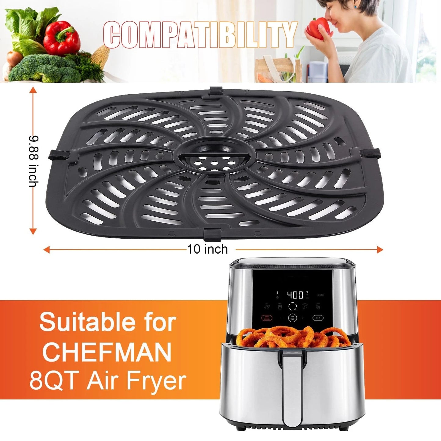 Upgraded Air Fryer Replacement Grill Pan for Chefman 8 QT, Nonstick Tray