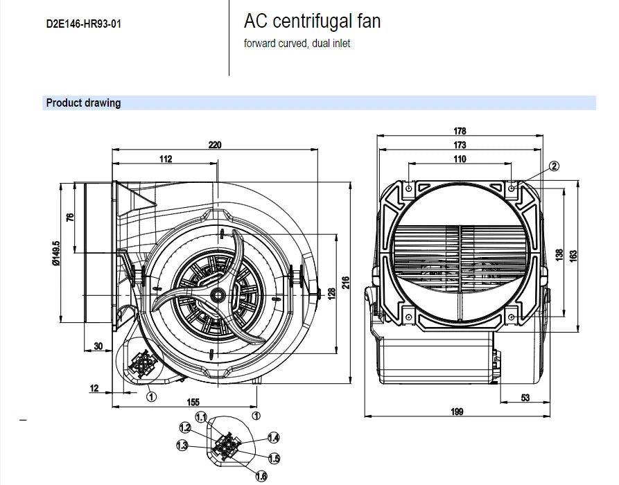 Ebmpapst D2E146-HR93-01 Centrifugal Fan 230VAC 165W 1750RPM Air Purifier Fan