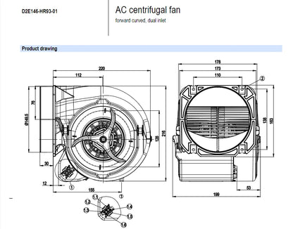 Ebmpapst D2E146-HR93-01 Centrifugal Fan 230VAC 165W 1750RPM Air Purifier Fan