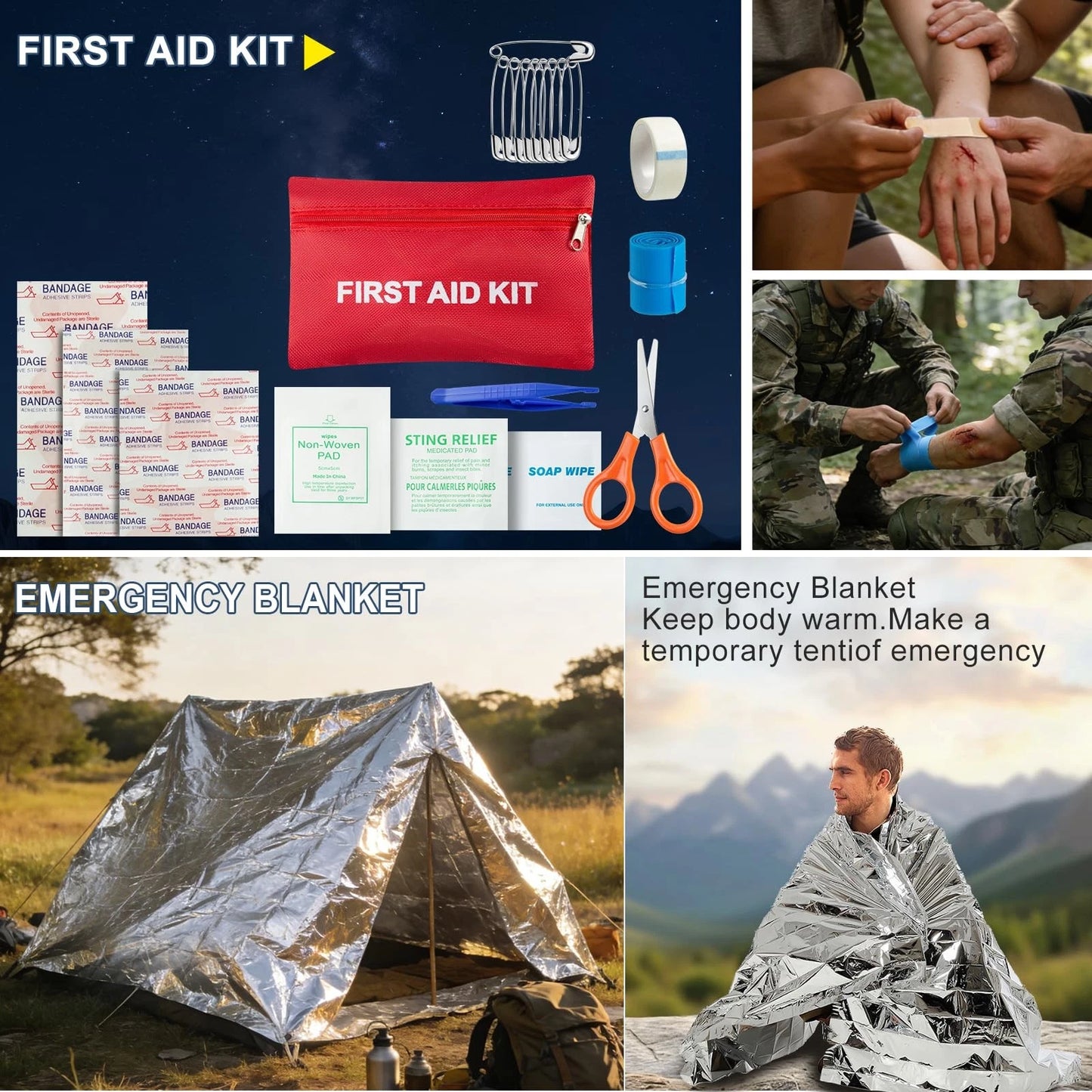 Survival Kit and Emergency Gear - 66 in 1 Outdoor Equipment with First black