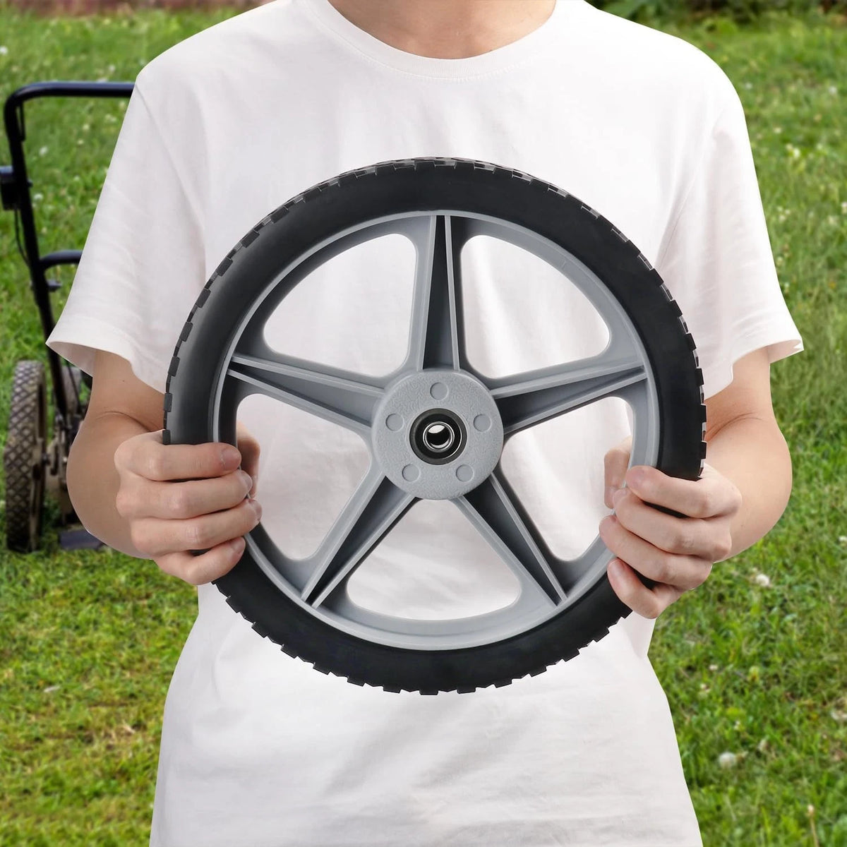 2 Pack Spoked Plastic Wheel and Tire, 12 x 12 inches, black+ gray