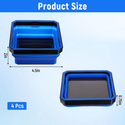 4 Pcs Foldable Magnetic Parts Tray, 4.25 Inch Square Silicone Tool...